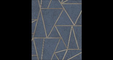 DUTCH-WALLCOVERINGS-Behang-driehoeken-petrolblauw-en-goud