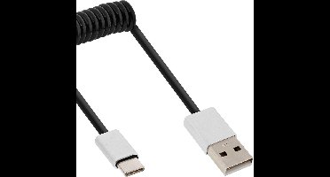 InLine USB-C naar USB-A spiraalkabel - USB2.0 - tot 3A / zwart - 0,50 meter