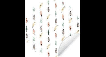 WallCircle - Muurstickers - Behangcirkel - Veren - Patronen - Pastel - ⌀ 30 cm - Muurcirkel - Zelfklevend - Ronde Behangsticker