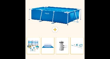 Intex Rechthoekig Frame Zwembad - 300 x 200 x 75 cm - Blauw - Inclusief Onderhoudspakket - Grondzeil - Zwembadfilterpomp - Schoonmaakset - 5-delig