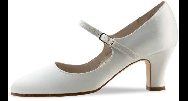 Werner Kern Ashley LS Bruidsschoenen Wit Satijn - Lederen Zool - 'Mary Jane' model - Dansschoenen Dames - Hoge kwaliteit - Latin en Ballroom schoenen - Werner Kern Bridal - Wit - 33.5