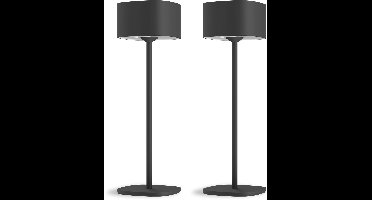 Calex Serino Oplaadbare Tafellamp - 2 Stuks - Draadloos - Binnen en Buiten - Warm Wit Licht - Dimbaar - Zwart