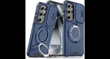 Hoesje Geschikt voor Samsung Galaxy S25 / S24 hoesje Blauw backcover met Met Draaibare Ring Houder en camera bescherming