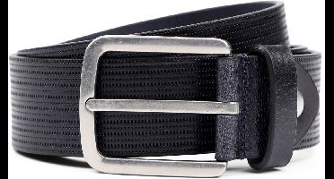Suitable Riem Structuur Leer Donkerblauw (navy) - Maat 105 - Heren leren broekriem / broeksriem - Ceintuur - Riem casual