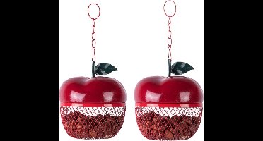 2x stuks metalen vogel voederhangers appelvorm 14 cm - Vogel voederhangers/vetbolhangers