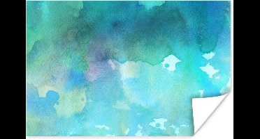 Poster Waterverf - Groen - Blauw - 30x20 cm