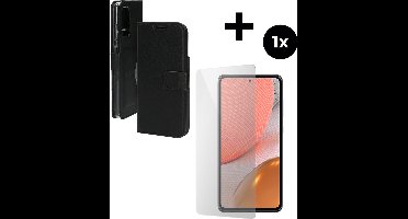 Mobiparts Classic Wallet hoesje geschikt voor Samsung Galaxy A72 (2021) 5G met 1 Screenprotector van Gehard Glas - Zwart