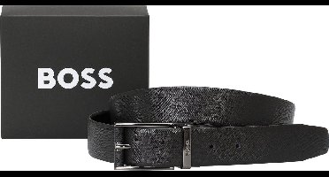 BOSS leren heren riem - zwart structuur en glad