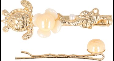 Haarsoires Haarspeld Duckklem & Schuifspeldje 6,5cm – Schildpad Vis Bloem – Metaal – Goud – Set van 2 - Sterke Haarclip voor Styling & Dagelijks Gebruik - Hair Clip - Decoratieve Haaraccessoire