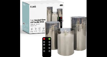 FlinQ LED Kaarsen met Bewegende Vlam in Smoked Glass - Inclusief Afstandsbediening met Timer en Dimfunctie - Nep Kaarsen met Flikkerende Vlam - Dinerkaarsen - 3 stuks- Zilver