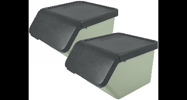 Sunware Sigma Home sorteer bak met deksel - 2x - afvalbak - groen - stapelbaar - 45L - 49 x 39 x 30 cm
