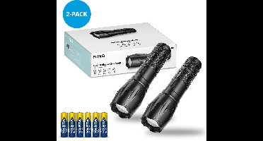 FlinQ Militaire Zaklamp - 1000 lumen LED lamp - Inclusief 6 Batterijen - Waterbestendige Flashlight - Ideaal voor Noodpakket - Geschikt voor Kinderen - 1000 meter Zicht - 2 Zaklampen