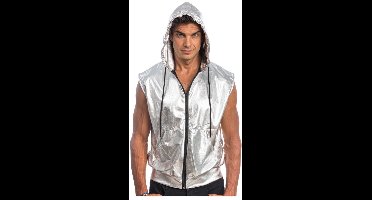 Zilveren Mouwloze Jas Met Capuchon - Maat M