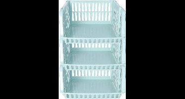 Plasticforte Stapelbare opbergmand - 3x - Mintgroen - 16L - kunststof - 38 x 28 x 15 cm