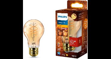 Philips Vintage LED - Dimbare lamp - 60W - Extra warmwit licht: 2200K - E27 fitting - Amberkleurig glas - Standaard lampvorm
