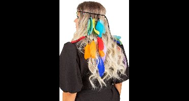 Hoofdband Mallorca met meerkleurige veertjes