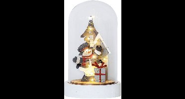 Star Trading LED kerstdecoratie 'Billy' met glazen koepel, houten sneeuwpop, 10 LED's, batterijen + timer, H 20 cm