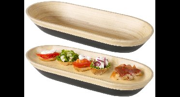 Boltze Serveerschaal Bambo - 2x - 40 x 15 cm - zwart - bamboe - broodmand/schaal