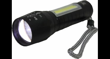Hofftech Tactical zaklamp - zoomfunctie - LED COB - oplaadbaar - 10 cm - zwart