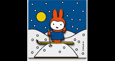 Magneet/Koelkastmagneet - Nijntje Winter Skieen 3D - Rood/Blauw/Geel/Wit - Vierkant MDF - 7,5x7,5cm