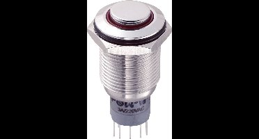 TRU COMPONENTS 701781 LAS2GQH-22E/R/12V/S/P Vandalismebestendige druktoets 250 V/AC 3 A 2x aan/(aan) Moment Rood IP65 1