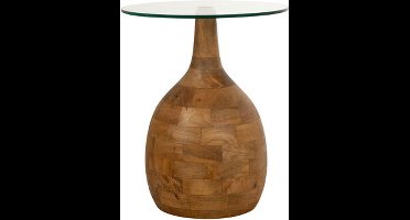 Salontafel Stella Rond Massief Mangohout Helder Glas - 40x40x50 cm - glazen salontafel - Design koffietafel - Moderne ronde houten tafel - Bijzettafel - Haltafel