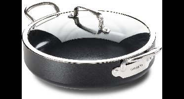 GreenPan Barcelona Hapjespan 30cm - 4.8L – PFAS-vrije antikleeflaag – Hapjespan inductie - Keramische pan – Ovenbestendig tot 220°C – RVS handgrepen - Met deksel - Zwart