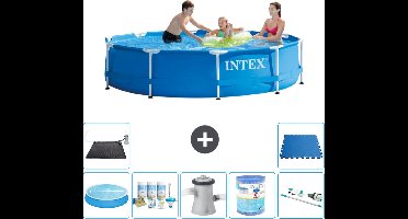 Intex Rond Frame Zwembad - 305 x 76 cm - Blauw - Inclusief Solarzeil - Onderhoudspakket - Zwembadfilterpomp - Filter - Stofzuiger - Solar Mat - Vloertegels