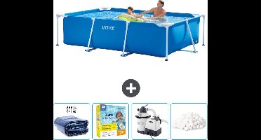 Intex Rechthoekig Frame Zwembad - 260 x 160 x 65 cm - Blauw - Inclusief Solarzeil - Onderhoudspakket - Zwembadfilterpomp - Filterbollen