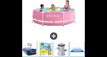 Intex Rond Frame Zwembad - 244 x 76 cm - Roze - Inclusief Solarzeil - Onderhoudspakket - Zwembadfilterpomp - Grondzeil