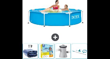 Intex Rond Frame Zwembad - 244 x 51 cm - Blauw - Inclusief Solarzeil - Onderhoudspakket - Zwembadfilterpomp - Schoonmaakset