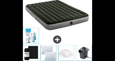 Intex Luchtbed - 2-Persoons - 152 x 203 x 25 cm - Groen - Hoeslaken - Kussen - Pomp - Reparatieset en Kussenbeschermer