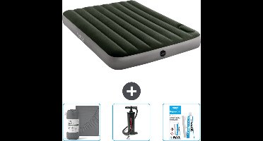 Intex Luchtbed - Twijfelaar - 137 x 191 x 25 cm - Groen - Hoeslaken - Pomp en Reparatieset