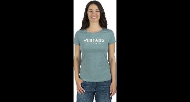 Mustang Dames T-Shirt Alexia C Logo slim fit Turkoois S Ronde Hals Volwassenen Basic T-shirt met korte mouwen en ronde hals gemaakt van 100% katoen