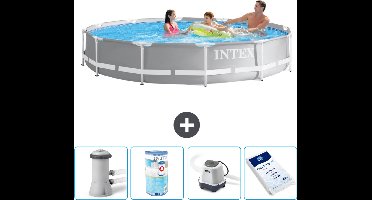 Intex Rond Prism Frame Zwembad - 366 x 76 cm - Grijs - Inclusief Zwembadfilterpomp - Filter - Zoutwatersysteem - Zwembadzout