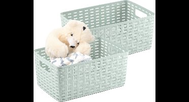 Plasticforte Opbergmand - 2x - Kastmand - rotan kunststof - lichtgroen - 6 Liter - 19 x 29 x 13 cm