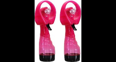 Gerimport waterspray ventilator - 2x stuks - roze - 27 cm - verkoeling in de zomer