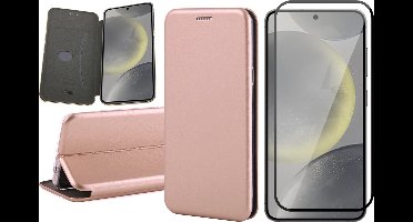 Hoesje geschikt voor Samsung Galaxy S24 Plus - Screenprotector Volledig Dekkend Glas - Wallet Book Case Rosegoud