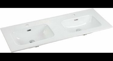 Go by Van Marcke meubelwastafel 120x46x1.7cm 2 geïntegreerde wasbakken 2 kraangaten Porselein wit glans