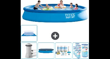 Intex Rond Opblaasbaar Easy Set Zwembad - 457 x 84 cm - Blauw - Inclusief Pomp Afdekzeil - Onderhoudspakket - Filters - Grondzeil