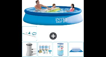Intex Rond Opblaasbaar Easy Set Zwembad - 366 x 76 cm - Blauw - Inclusief Pomp Onderhoudspakket - Filter - Grondzeil - Schoonmaakset - Solar Mat