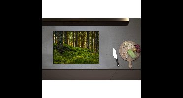 Inductieplaat Beschermer - Bomen in Bos bij Groen Begroeide Ondergrond - 70x50 cm - 2 mm Dik - Inductie Beschermer - Bescherming Inductiekookplaat - Kookplaat Beschermer van Wit Vinyl