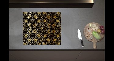 Inductieplaat Beschermer - Borden met Gouden Geometrische Print - 60x52 cm - 2 mm Dik - Inductie Beschermer - Bescherming Inductiekookplaat - Kookplaat Beschermer van Zwart Vinyl