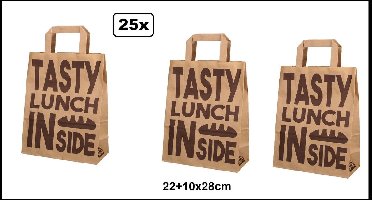 25x Draagtas Tasty Lunch papier - take away lunch eten diner food festival thema feest tas kraft