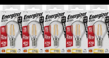 Energizer energiezuinige filament Led kogellamp - E14 - 5 Watt - warmwit licht - dimbaar - 5 stuks