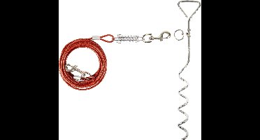 Flamingo Grondpin met 7,5 meter hondenriem  - Rood - 43cm