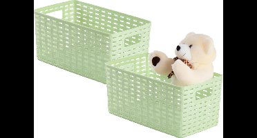 Plasticforte Opbergmand - 2x - Kastmand - rotan kunststof - lichtgroen - 5 Liter - 15 x 28 x 13 cm