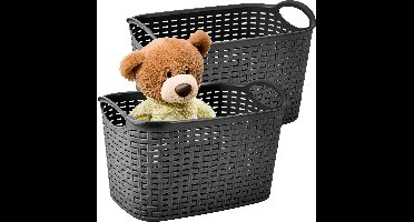 Plasticforte opbergmandje/kastmandje - 2x - 6,4 liter - zwart - kunststof - 19 x 29 x 18 cm