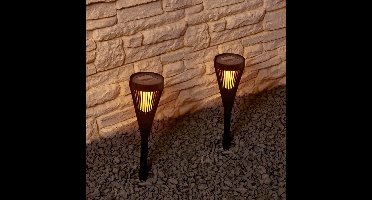 Solar tuinverlichting - Priklamp Elena - Warm wit licht - Set van 2 stuks - Zwart