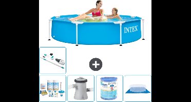 Intex Rond Frame Zwembad - 244 x 51 cm - Blauw - Inclusief Onderhoudspakket - Zwembadfilterpomp - Filter - Grondzeil - Stofzuiger